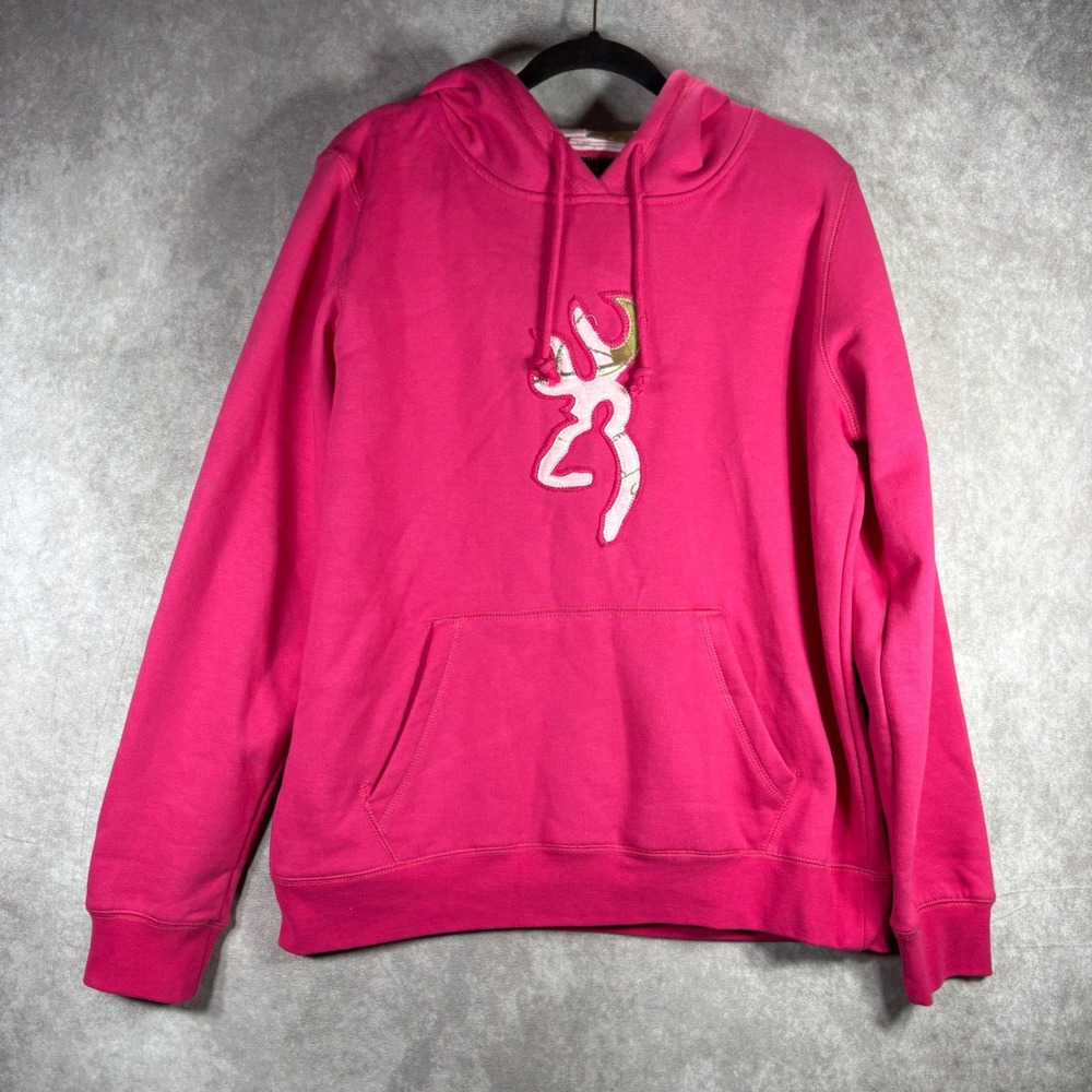Browning‎ Hoodie Women XL Pink Logo Camo Pullover Fleece Hunting Outdoor $45